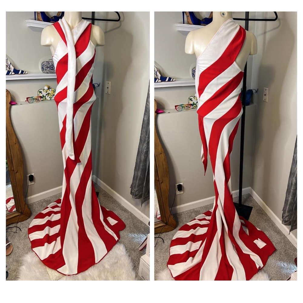 Professional White and Red Long Dress - V Neck